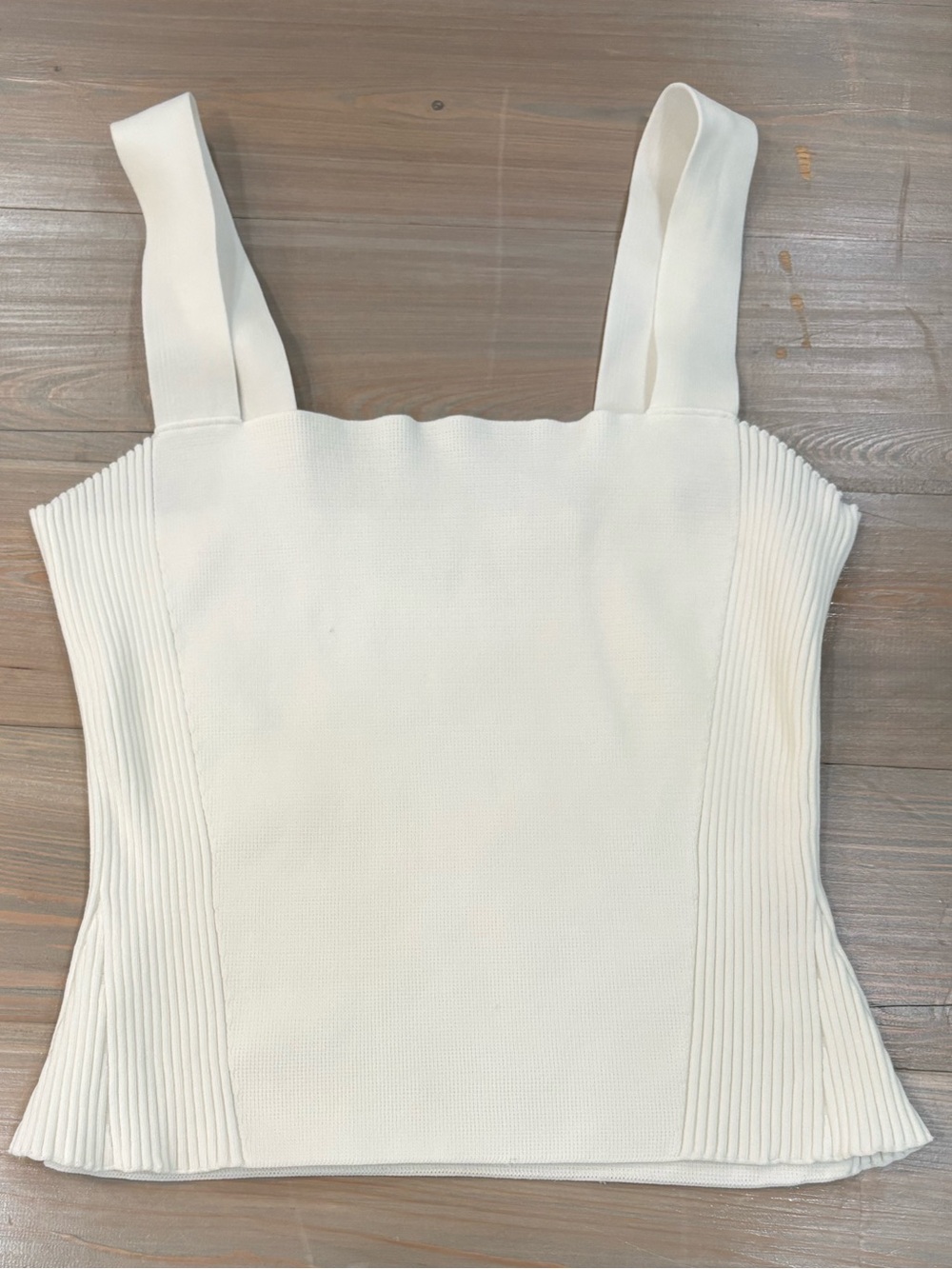 La Ligne White Knit Ribbed Square-Neck Sleeveless Sweater Tank